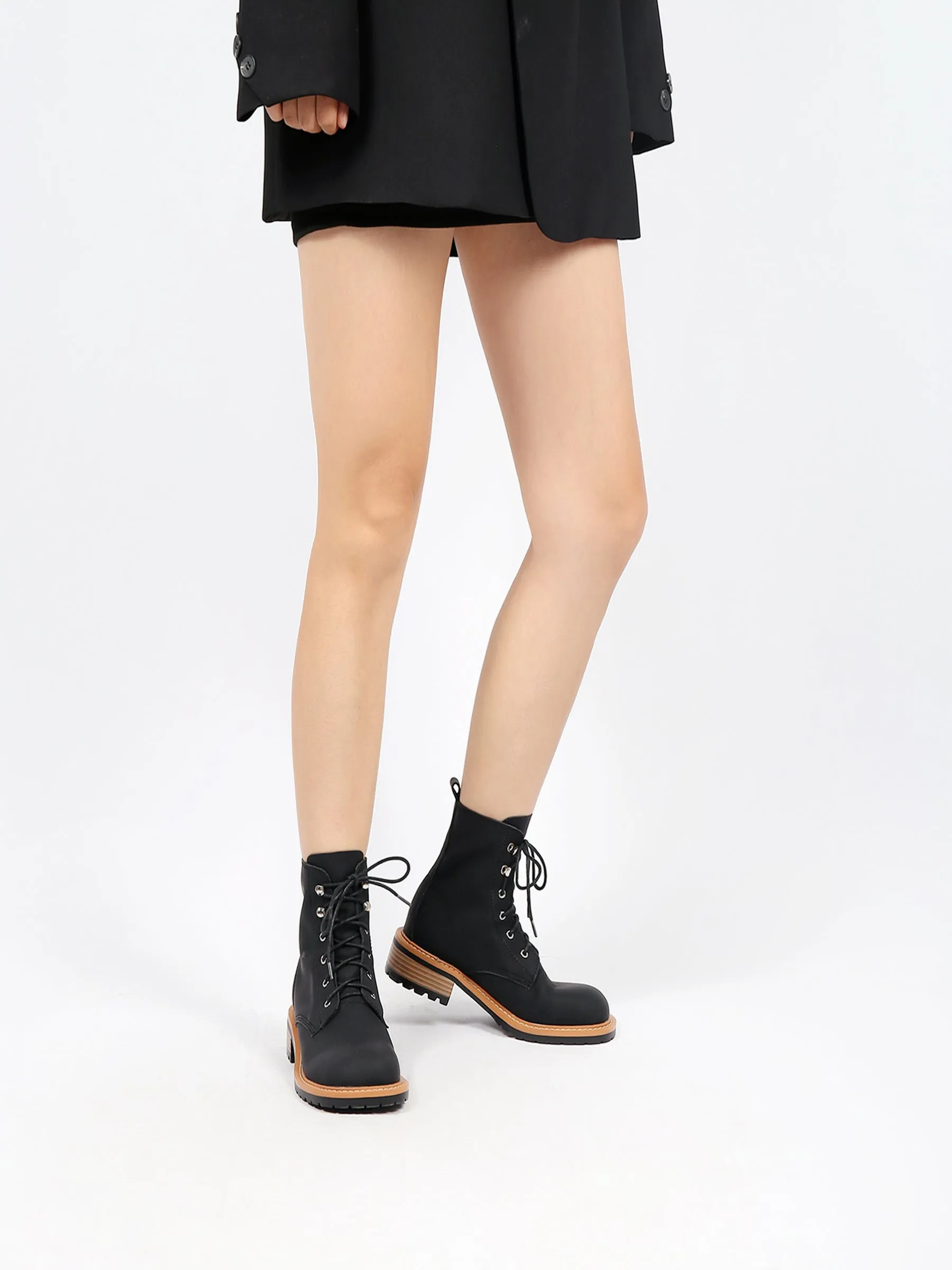Classic Leather Combat Boots - Black