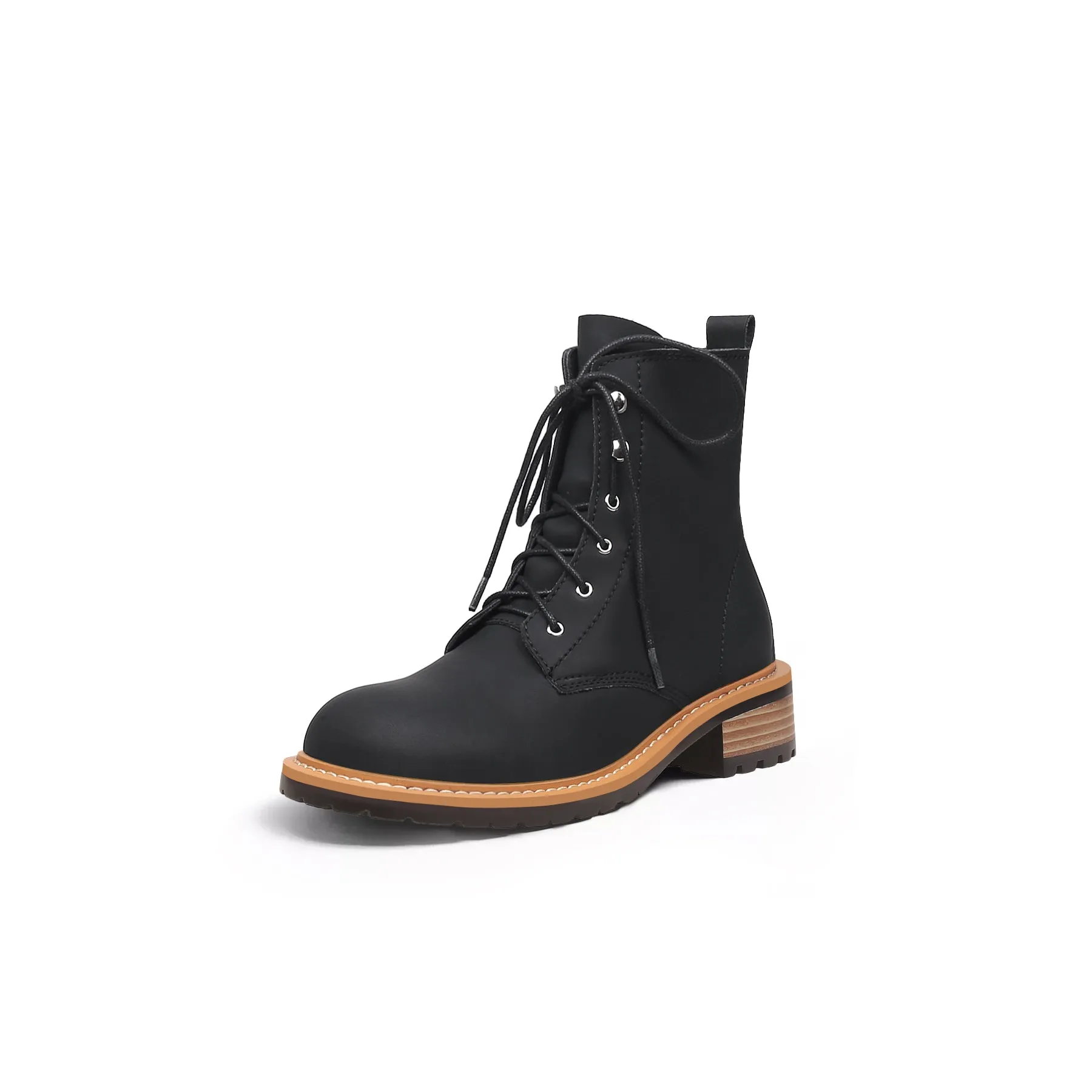 Classic Leather Combat Boots - Black
