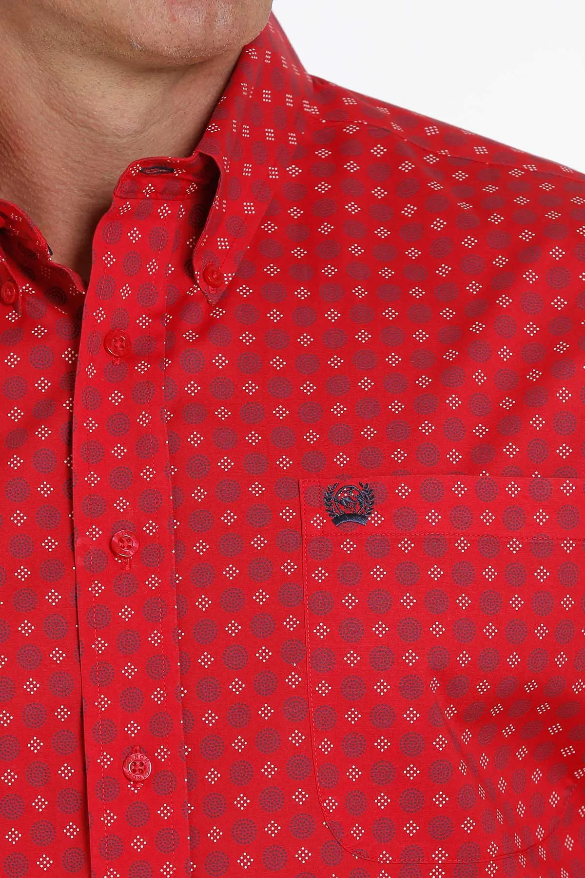 CLMTW1105280-L-Red Cinch Shirt L/S Geo Print Stretch