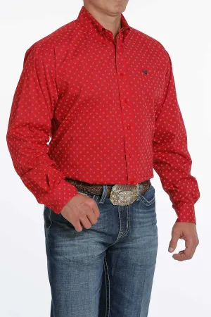 CLMTW1105280-L-Red Cinch Shirt L/S Geo Print Stretch
