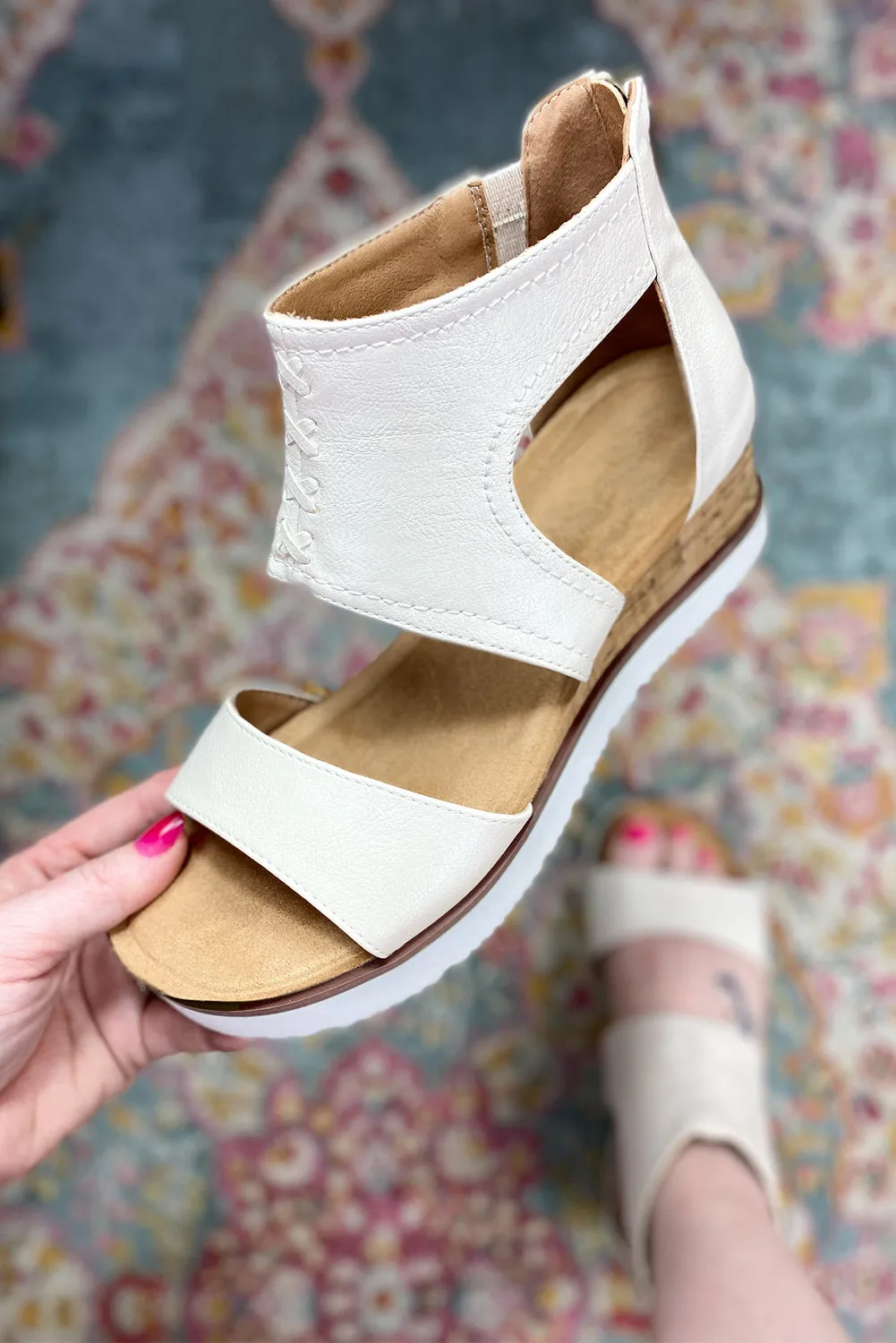 Crisscross Detail Leather Wedge Gladiator Sandals