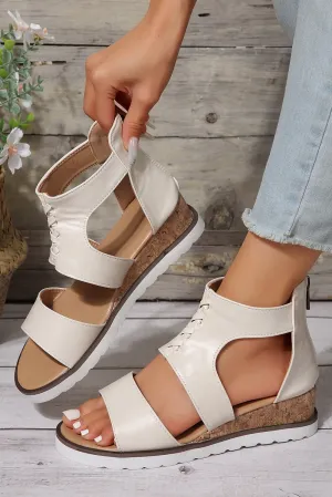Crisscross Detail Leather Wedge Gladiator Sandals