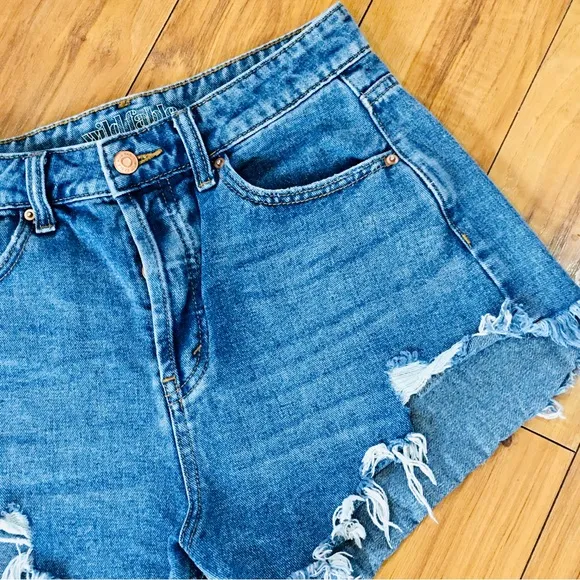 Cut off denim mom jean shorts button up high hi rise blue 4 small