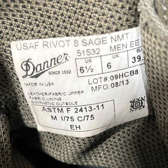 Danner Boots Womens 8 Sage USAF Rivot 8‎ NMT 51532 Vibram Military