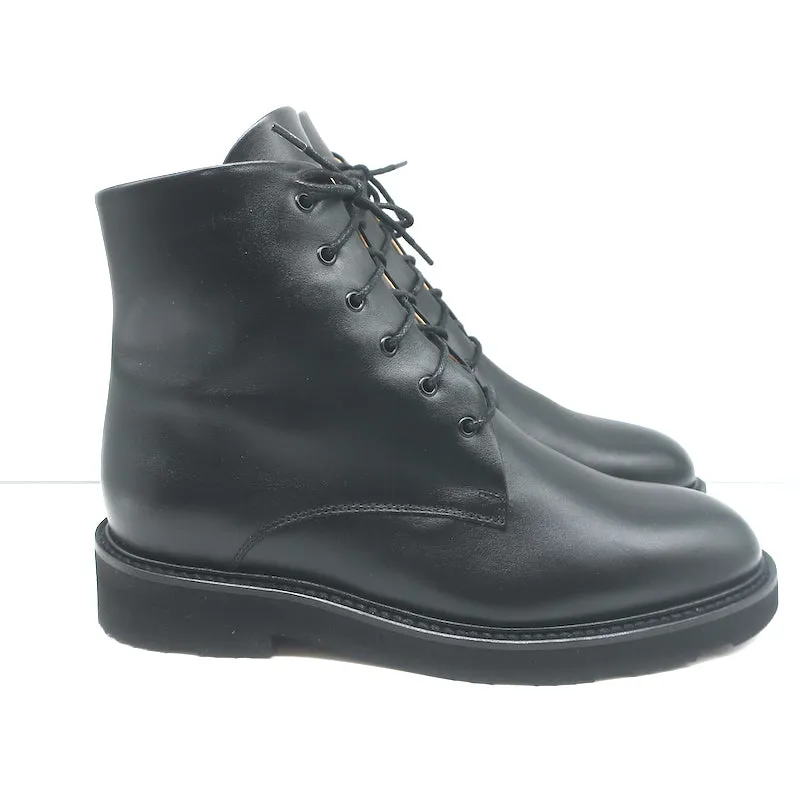 Dear Frances Park Combat Boots Black Leather Size 37 Flat Lace-Up Ankle Boots