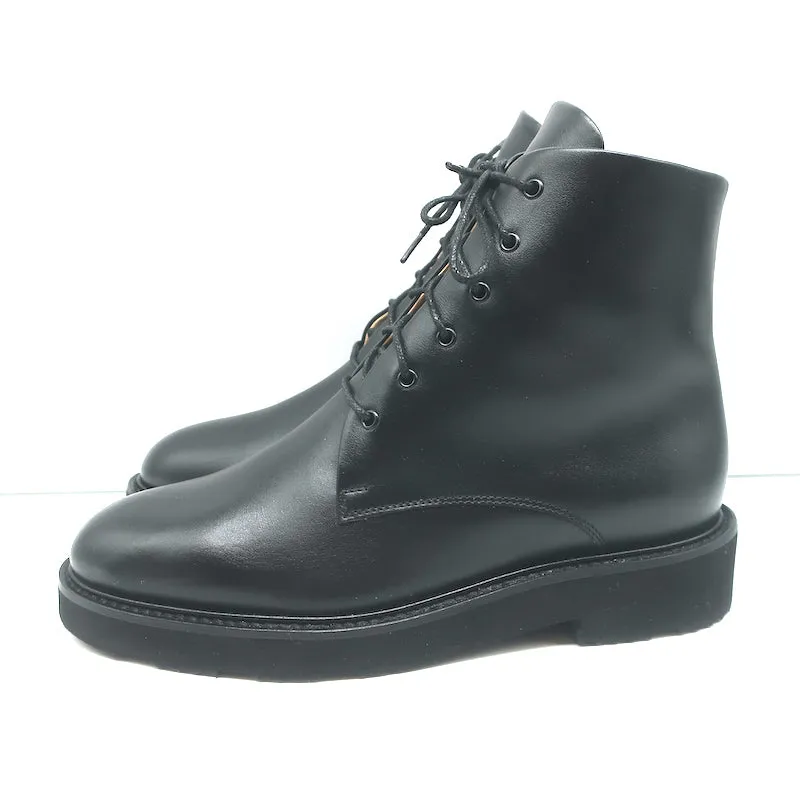 Dear Frances Park Combat Boots Black Leather Size 37 Flat Lace-Up Ankle Boots