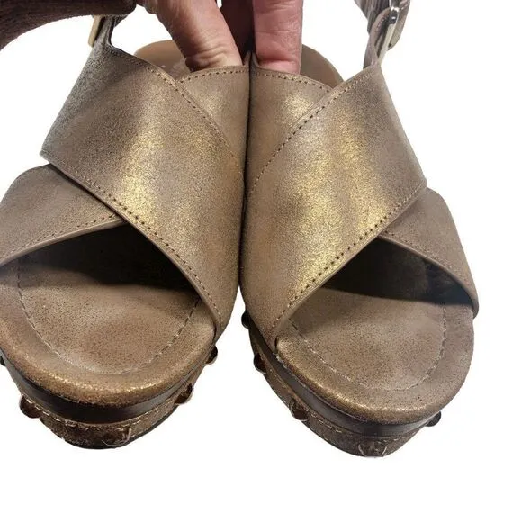 Donald J. Pliner Febe Oiled Suede Bronze Shimmer Wedge Slingback Sandals