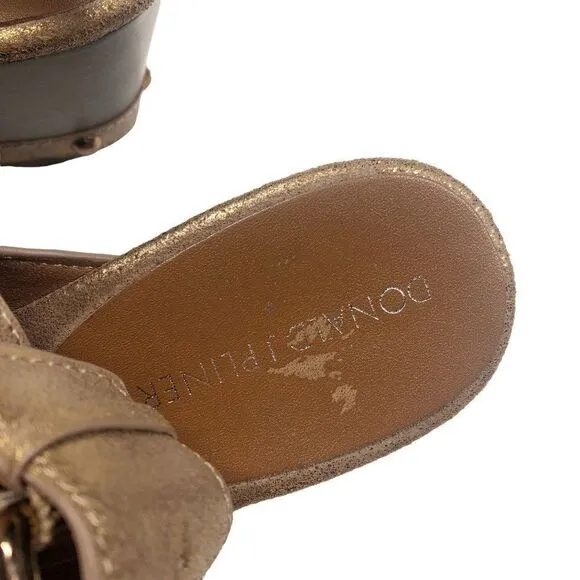 Donald J. Pliner Febe Oiled Suede Bronze Shimmer Wedge Slingback Sandals