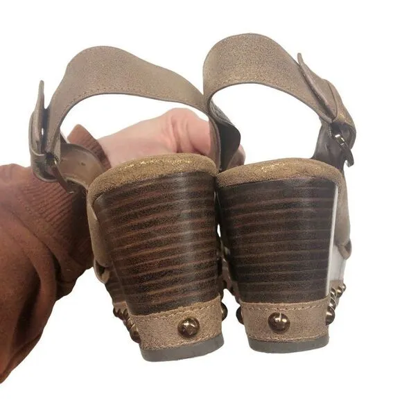 Donald J. Pliner Febe Oiled Suede Bronze Shimmer Wedge Slingback Sandals