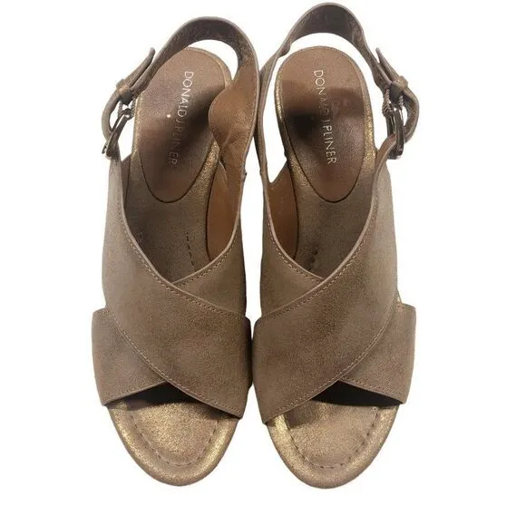 Donald J. Pliner Febe Oiled Suede Bronze Shimmer Wedge Slingback Sandals
