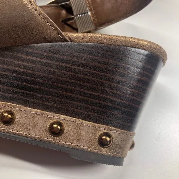 Donald J. Pliner Febe Oiled Suede Bronze Shimmer Wedge Slingback Sandals