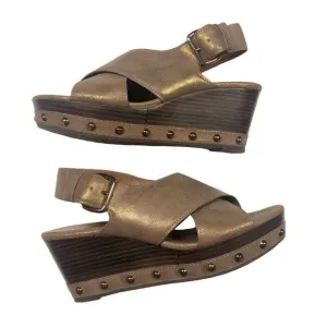 Donald J. Pliner Febe Oiled Suede Bronze Shimmer Wedge Slingback Sandals
