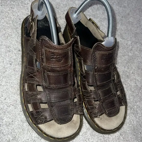 Dr Marten Sandals Mens 12 M AW004  Fisherman Slingback Brown Leather Buckled 90s
