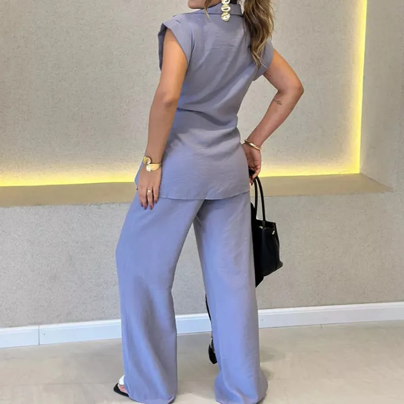 Elegant Waisted Top & Casual Pants Set