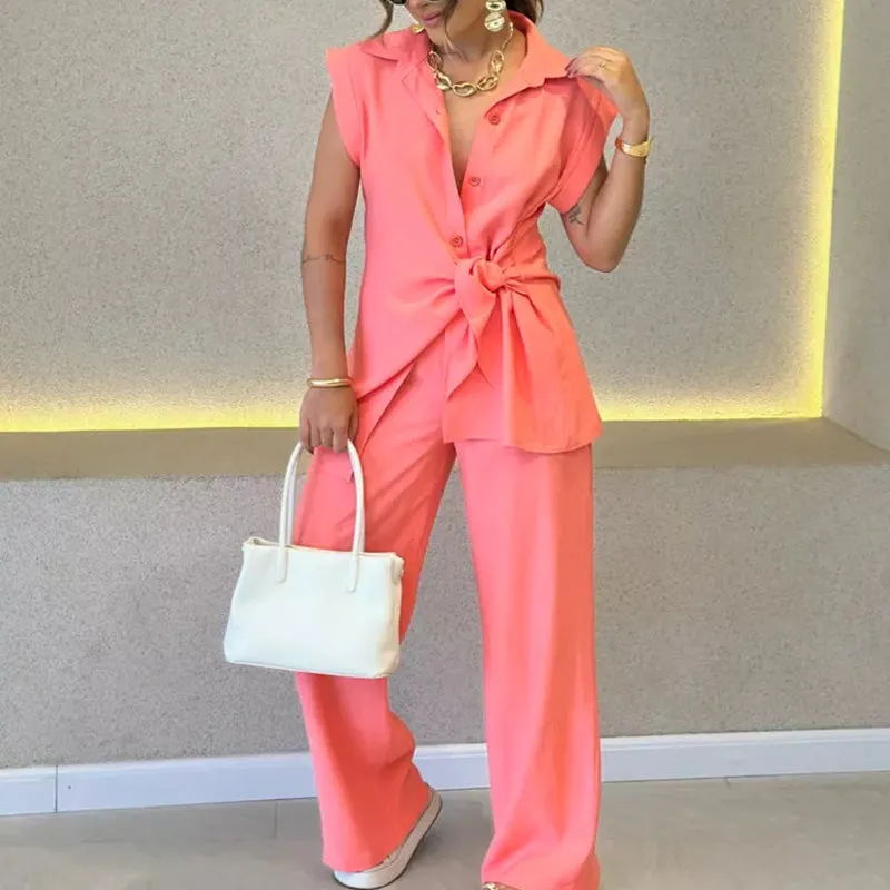Elegant Waisted Top & Casual Pants Set