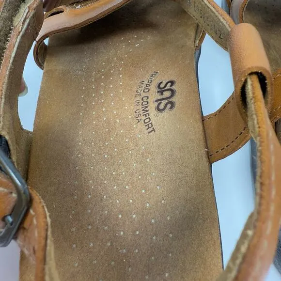 EUC SAS Sandals Women's 10 Huggy Caramel Leather Strap Back Coastal Grandma