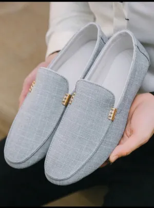 Fashion Fabric Slip-On Loafers, Men's Casual Shoes, Korean Style Breathable Canvas Shoes, Oversized Design Runs Small, Suggest Ordering One Size Up