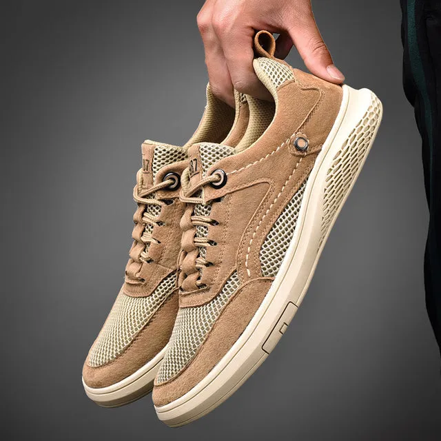 Fashion Genuine Leather Mesh Loafers Oxfords Men Sneakers