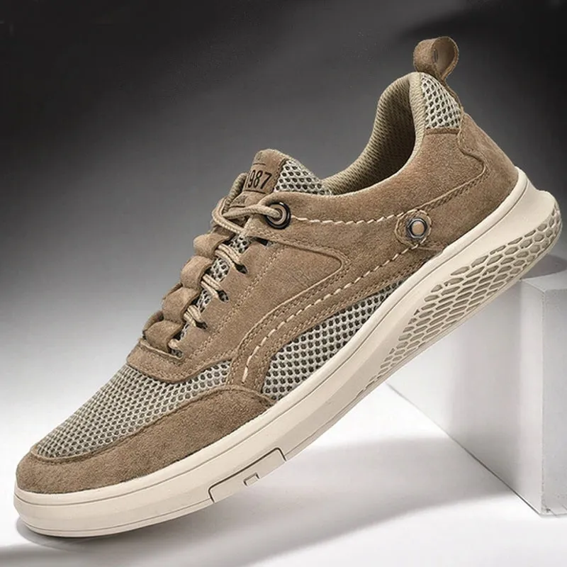 Fashion Genuine Leather Mesh Loafers Oxfords Men Sneakers