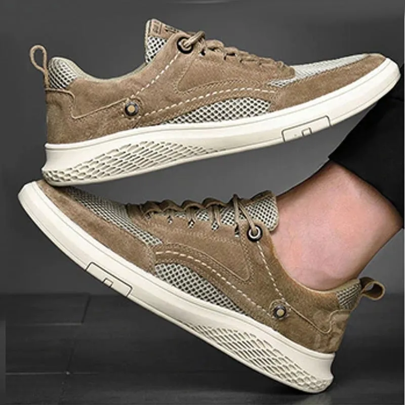 Fashion Genuine Leather Mesh Loafers Oxfords Men Sneakers