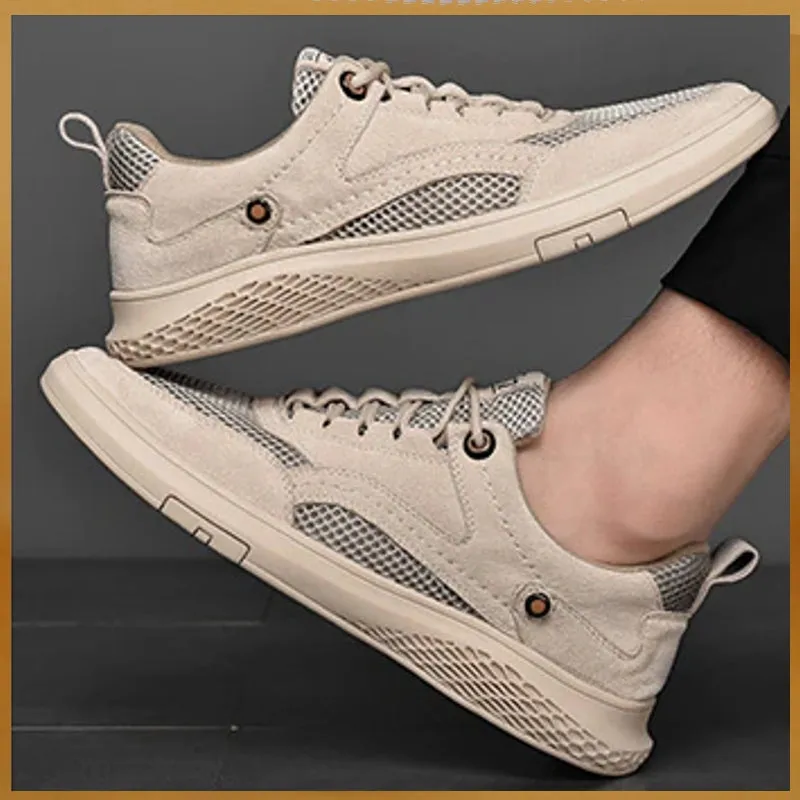 Fashion Genuine Leather Mesh Loafers Oxfords Men Sneakers
