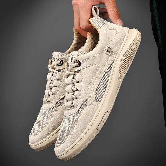 Fashion Genuine Leather Mesh Loafers Oxfords Men Sneakers