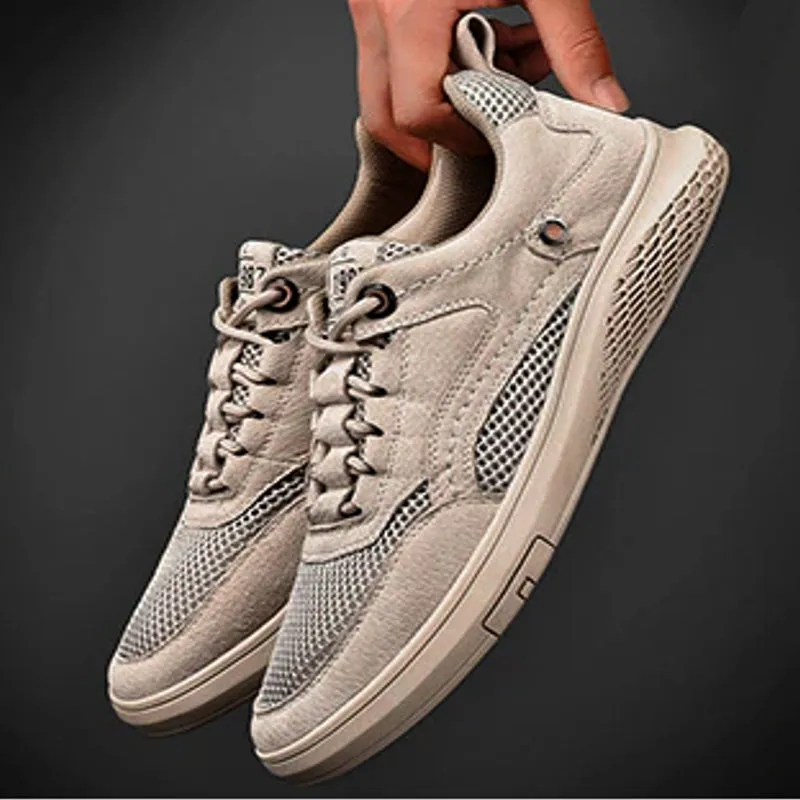 Fashion Genuine Leather Mesh Loafers Oxfords Men Sneakers