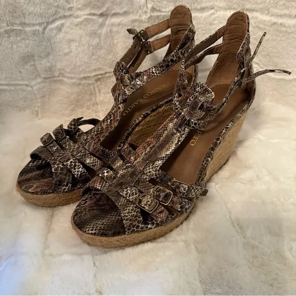 Franco Sarta Espadrille Wedge Sandal Shoes. Size 7.5. Adjustable Buckles.T strap