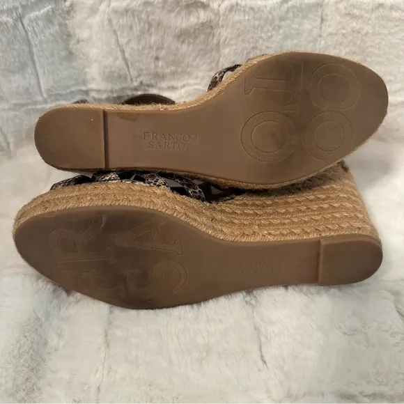 Franco Sarta Espadrille Wedge Sandal Shoes. Size 7.5. Adjustable Buckles.T strap