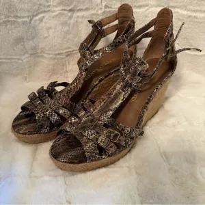 Franco Sarta Espadrille Wedge Sandal Shoes. Size 7.5. Adjustable Buckles.T strap