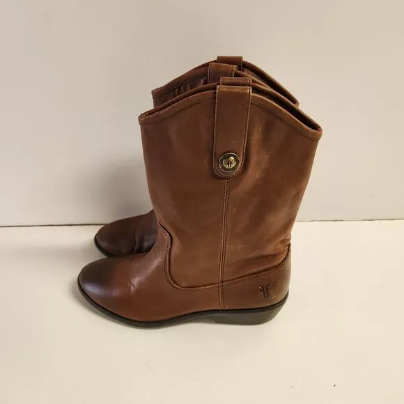 Frye Leather Melissa Button Western Short Boots Western Brown sz 9
