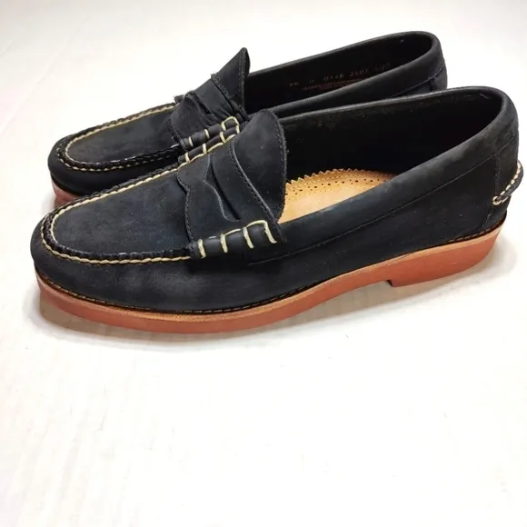 G.H. Bass Weejuns Waldo Penny Loafers  Black Suede Leather Men's Shoes Size 7.5D
