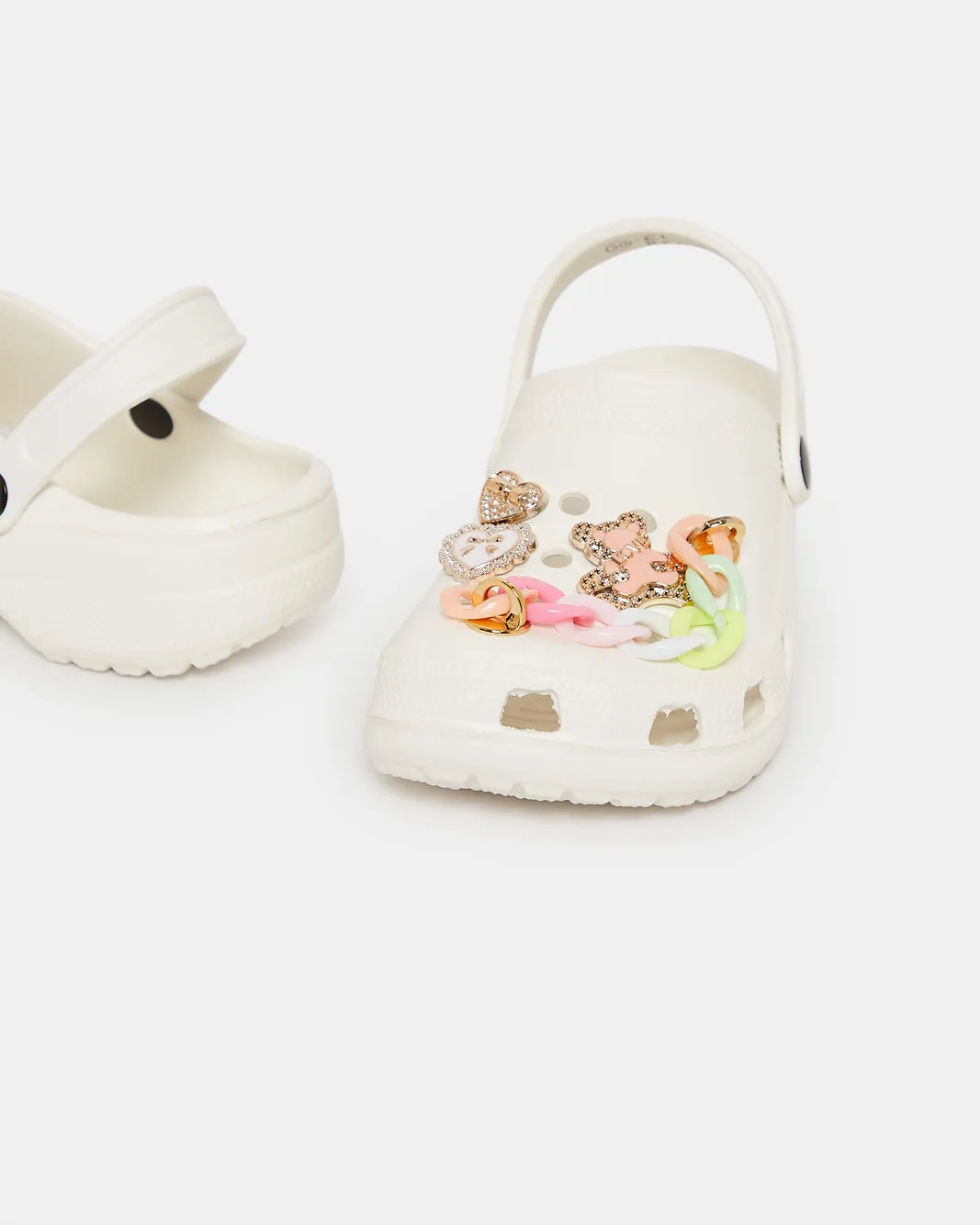 Girls White Charm Clog