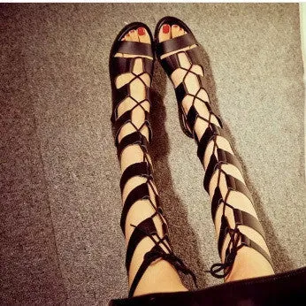 Gladiator Sandals Woman knee high sandalias botas femininas summer Sexy Cross-tied Lace up Women Boots Sandal Shoes