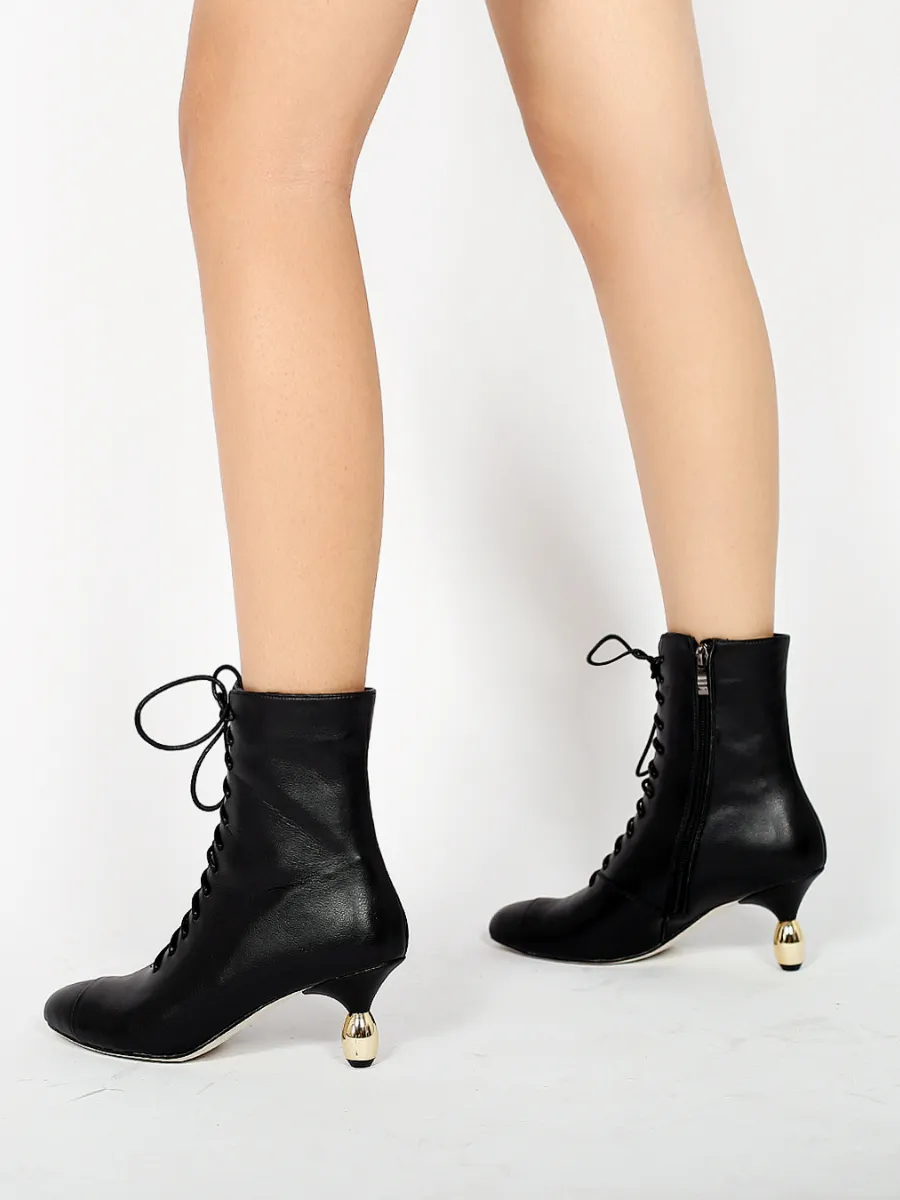 Golden Drop Heeled Black Bootie Ankle Boots