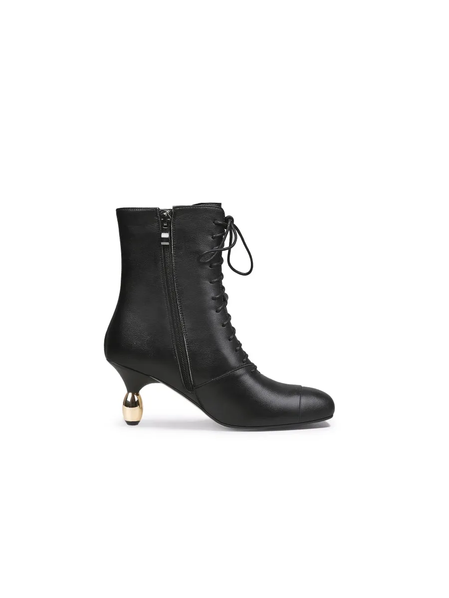 Golden Drop Heeled Black Bootie Ankle Boots