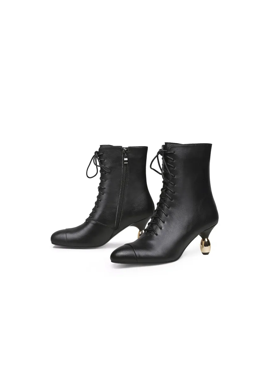 Golden Drop Heeled Black Bootie Ankle Boots