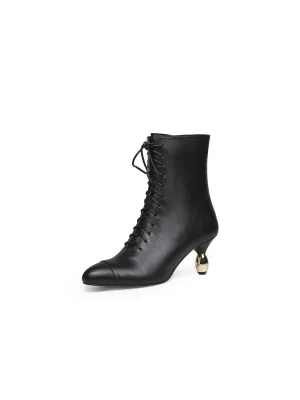 Golden Drop Heeled Black Bootie Ankle Boots
