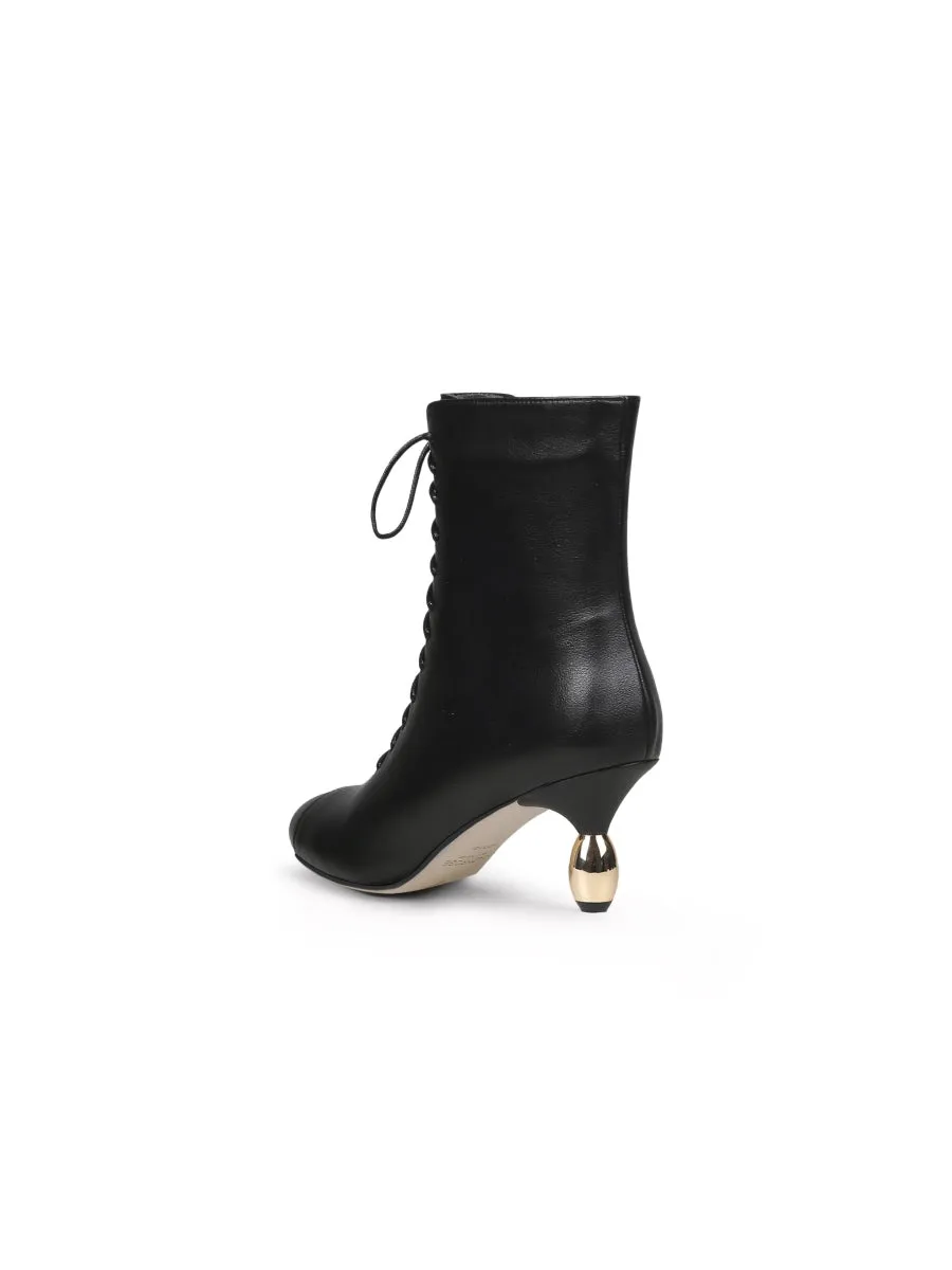 Golden Drop Heeled Black Bootie Ankle Boots