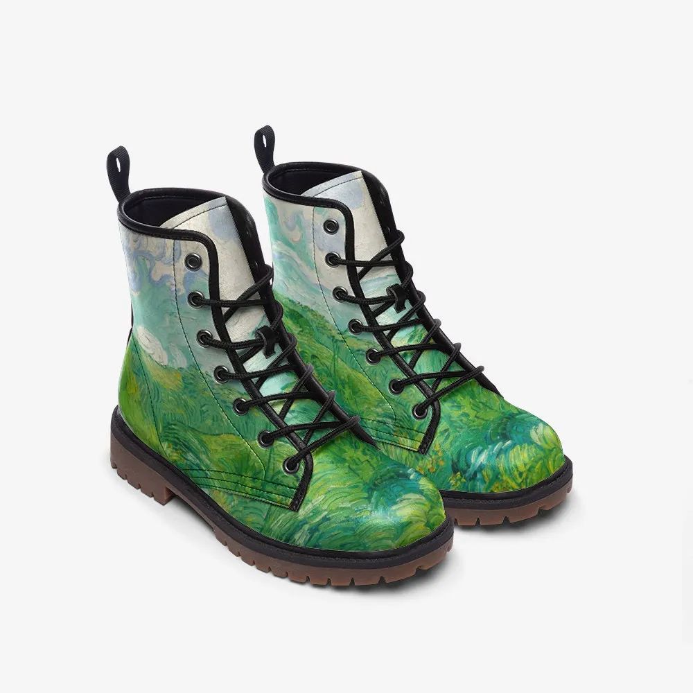 Green Wheat Fields, Auvers Vincent van Gogh Vegan Leather Unisex Boots