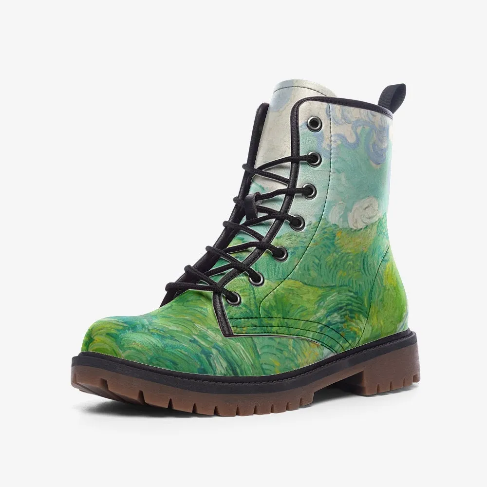 Green Wheat Fields, Auvers Vincent van Gogh Vegan Leather Unisex Boots