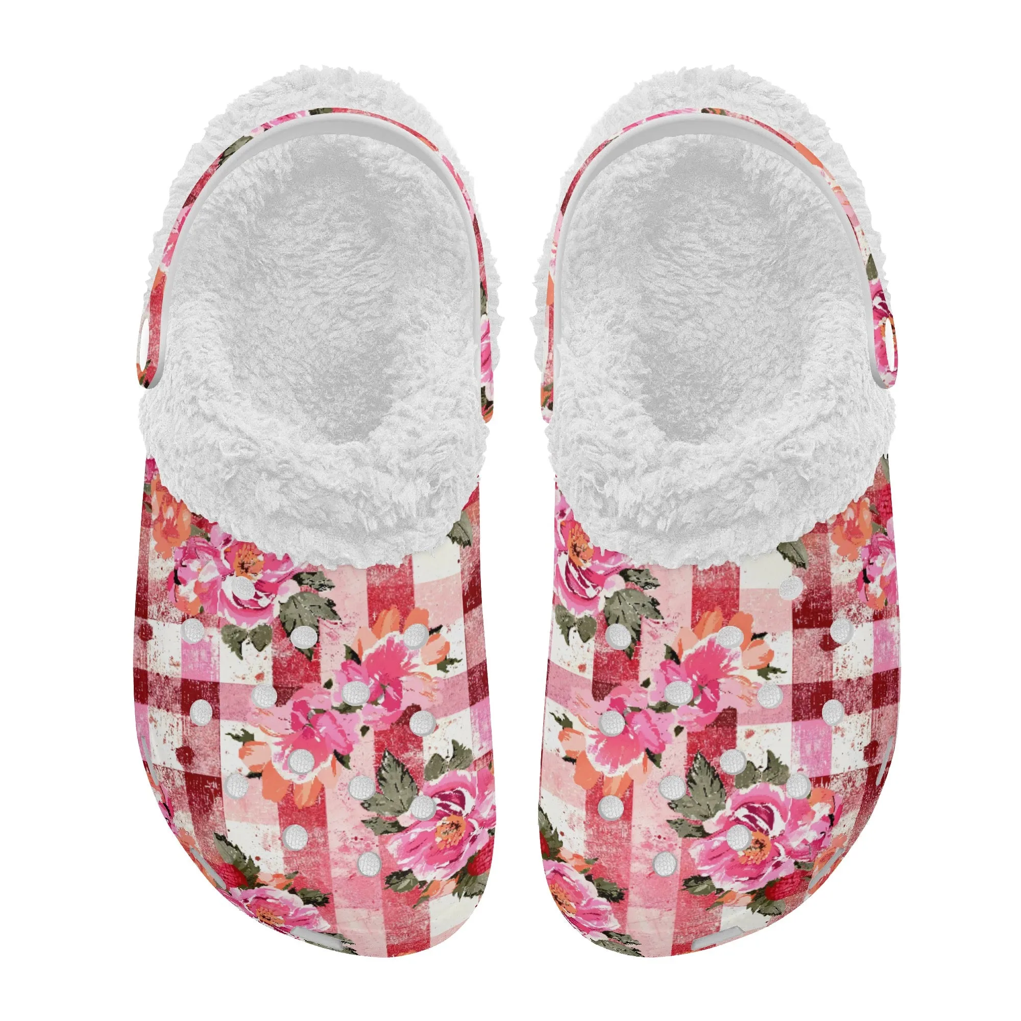 Grunge Floral Plaid | Fleece-Lined Clog Slippers - Cozy, Versatile & Built for Everyday Comfort