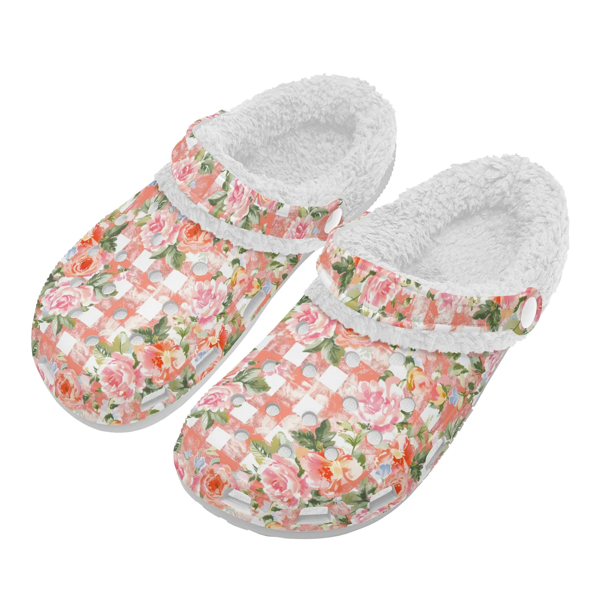 Grunge Floral Plaid | Fleece-Lined Clog Slippers - Cozy, Versatile & Built for Everyday Comfort