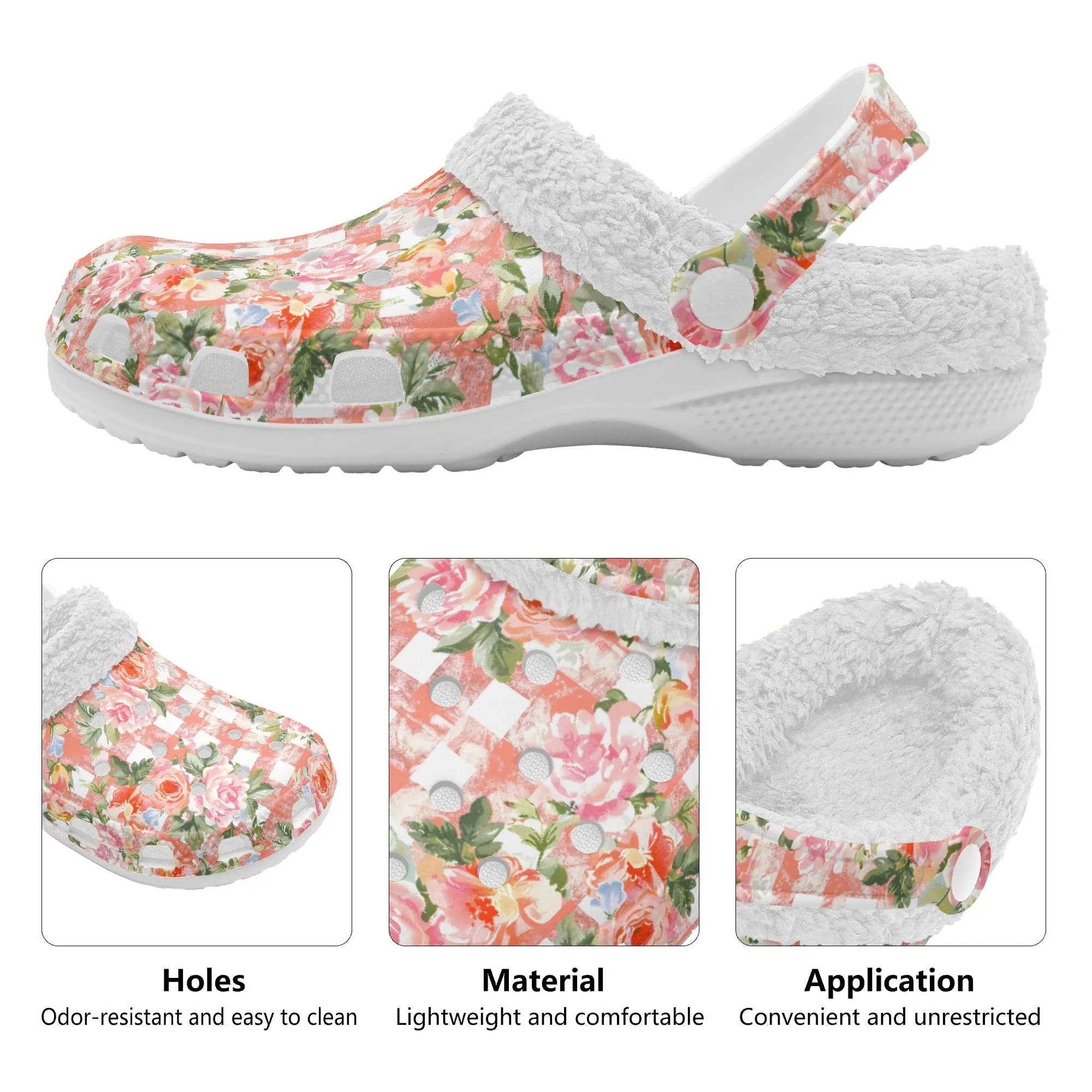 Grunge Floral Plaid | Fleece-Lined Clog Slippers - Cozy, Versatile & Built for Everyday Comfort
