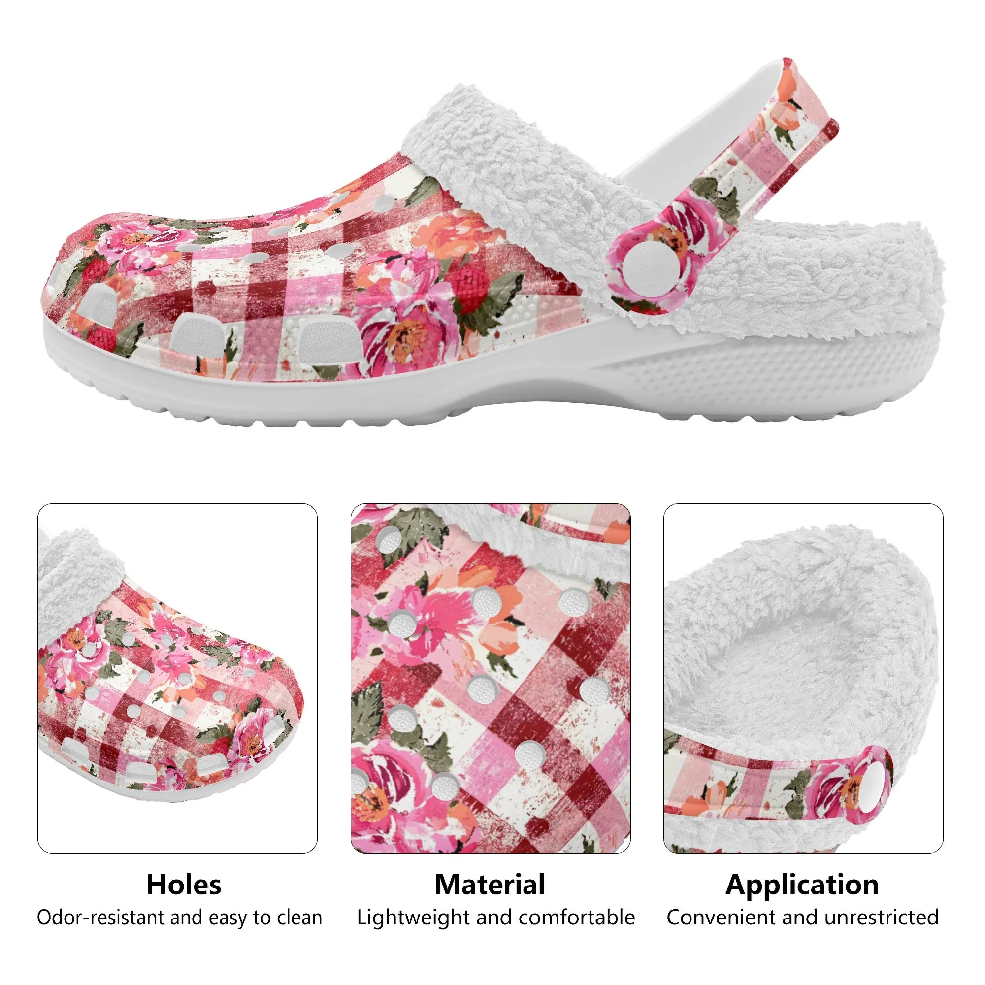 Grunge Floral Plaid | Fleece-Lined Clog Slippers - Cozy, Versatile & Built for Everyday Comfort