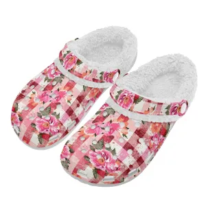 Grunge Floral Plaid | Fleece-Lined Clog Slippers - Cozy, Versatile & Built for Everyday Comfort