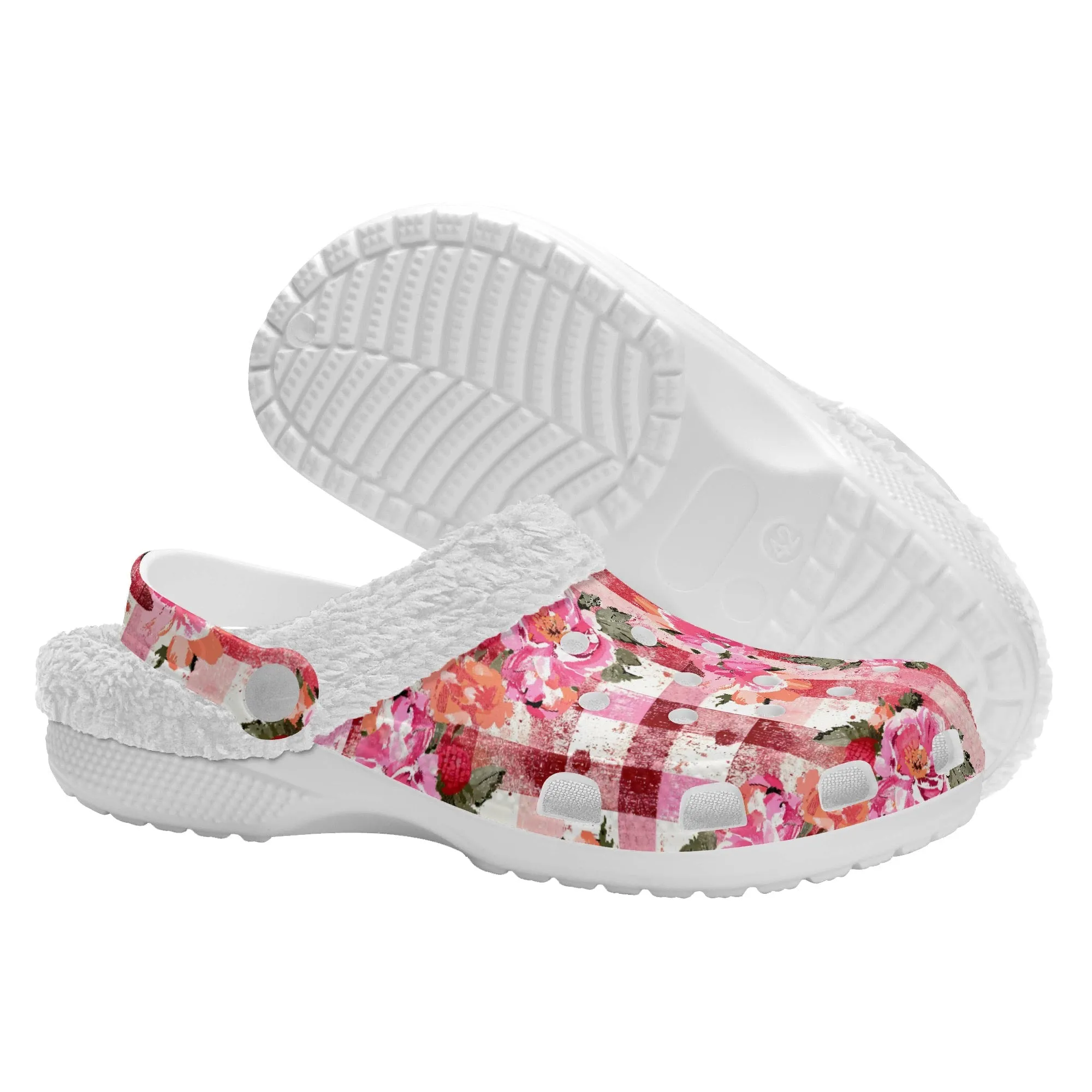 Grunge Floral Plaid | Fleece-Lined Clog Slippers - Cozy, Versatile & Built for Everyday Comfort