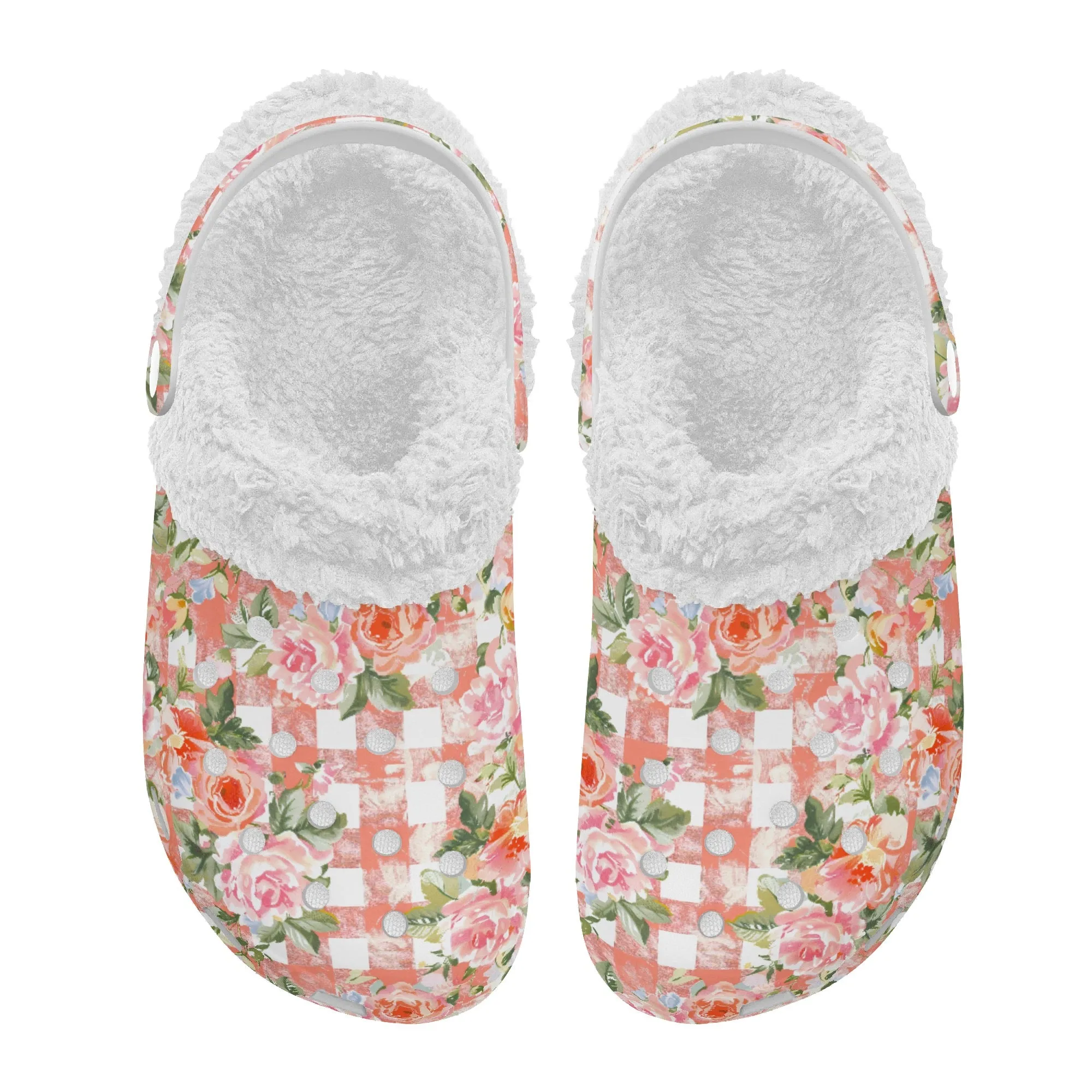 Grunge Floral Plaid | Fleece-Lined Clog Slippers - Cozy, Versatile & Built for Everyday Comfort
