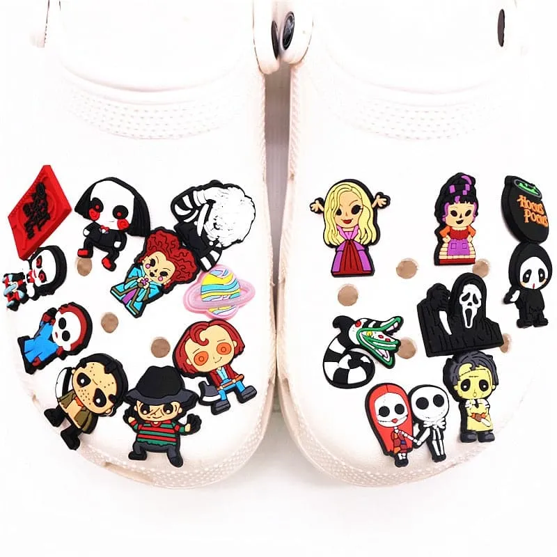 Halloween Horror Movie Style Shoe Charms PVC Grim Reaper Chainsaw Wizard Murderer Designer Croc Clogs Accessories Decorations