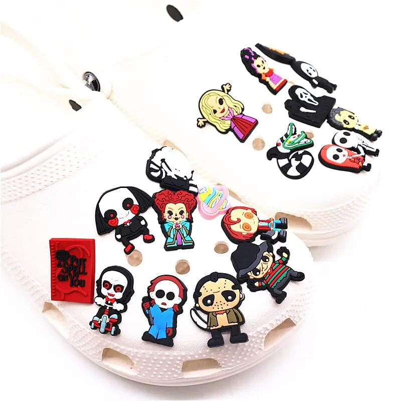 Halloween Horror Movie Style Shoe Charms PVC Grim Reaper Chainsaw Wizard Murderer Designer Croc Clogs Accessories Decorations